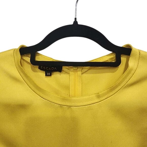 Escada Blouse Top Women Small Yellow Satin Feel Half Flutter Sleeve Casual Party - Picture 8 of 12